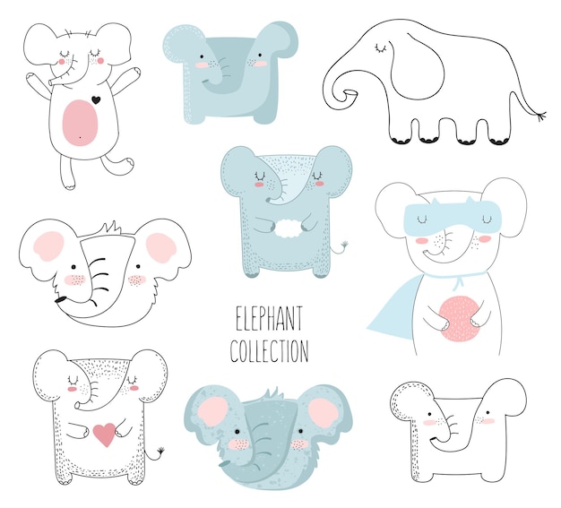 Vector collection of cute doodle animals adorable objects isolated on background