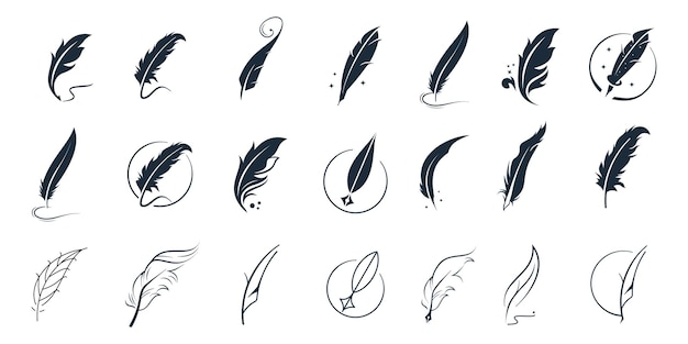Vector collection of feather inspiration set of abstract signature feather pen logo design template