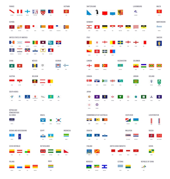 Vector vector collection of flags of cities with captions