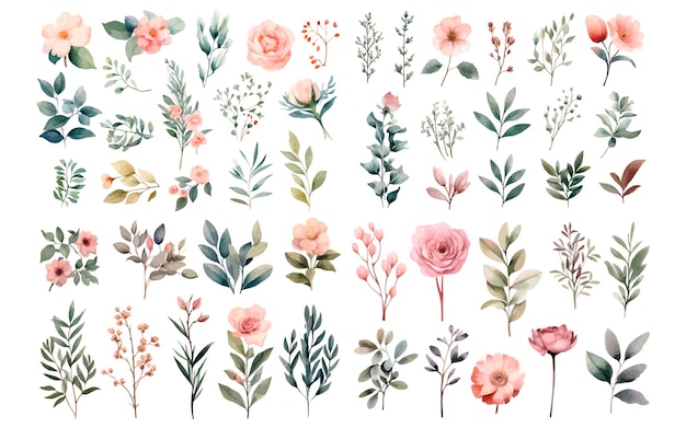 Vector collection of flowers and leaves