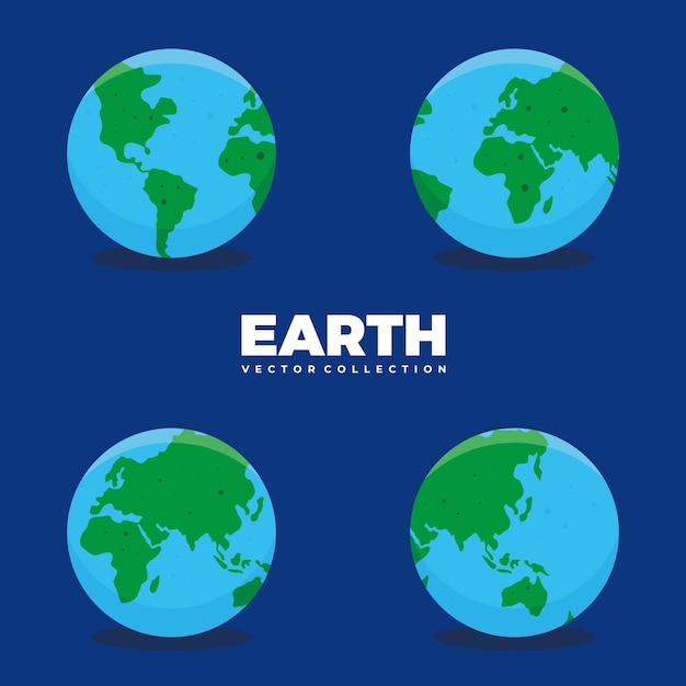 Vector collection of globe, earth, asia, europe, america