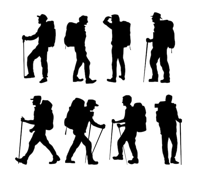 vector collection of hiker hiking silhouette