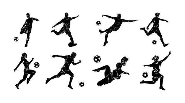 vector collection of illustrations of football player silhouettes