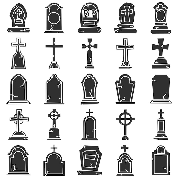 Vector vector collection of illustrations of tombstone silhouettes