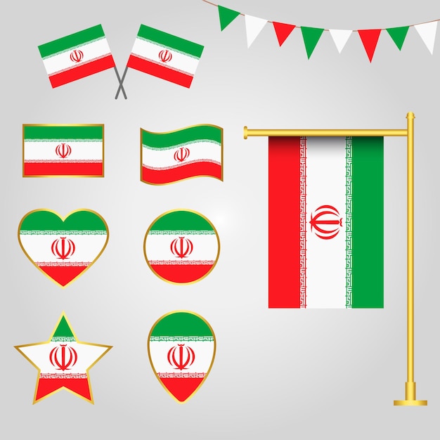 Vector collection of Iran flag emblems and icons in different shapes vector illustration Iran