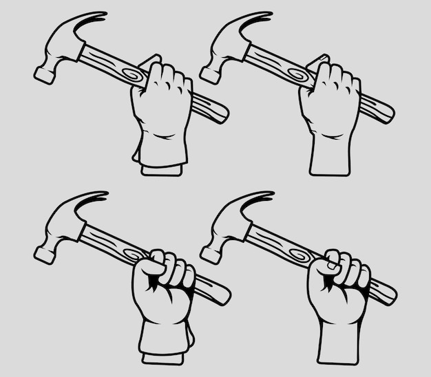 Vector vector collection  line art of hand holding hammer