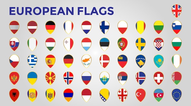 vector collection location pointer flags of Europe all flags style emblems