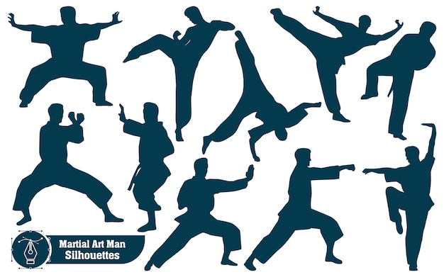 Vector collection of martial art man silhouettes in different poses