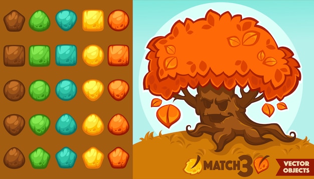 Vector collection of match 3 objects, blocks and puzzles