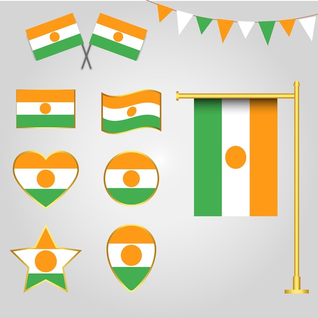 Vector collection of Niger flag emblems and icons in different shapes vector illustration of Niger