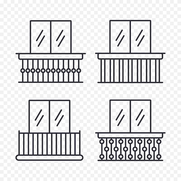 벡터 발코니 아이콘의 터 컬렉션 아파트 테라스 기호 건축 건설 개념