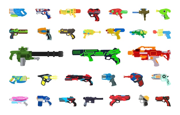 Векторная коллекция детских пистолетов и пулеметов