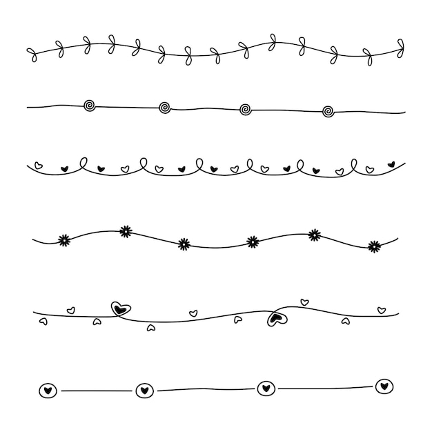 벡터 심장 꽃 손 그리기 낙서 검은 선의 벡터 컬렉션
