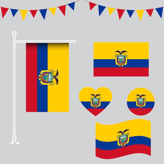 ベクトル エクアドルの国旗のエンブレムとさまざまな形のアイコンのベクトル コレクション