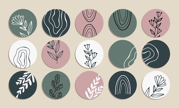 Векторная коллекция обложек для социальных сетей в минималистском пастельном зеленом и розовом
