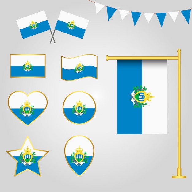 Vector collection of San Marino flag emblems and icons in different shapes vector San Marino