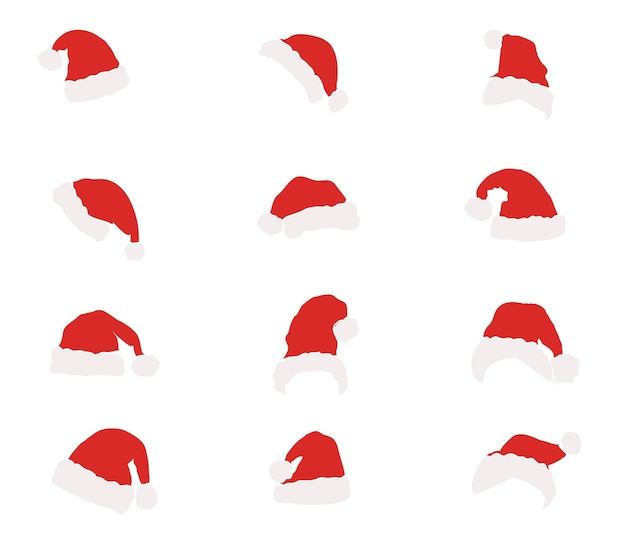 Vector a vector collection of santa claus hats for artwork compositions.