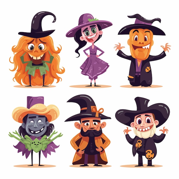 Векторный набор персонажей мультфильмов Хэллоуин