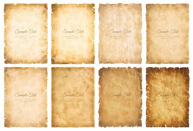 Vector collection set old parchment paper sheet vintage aged or texture isolated on white background