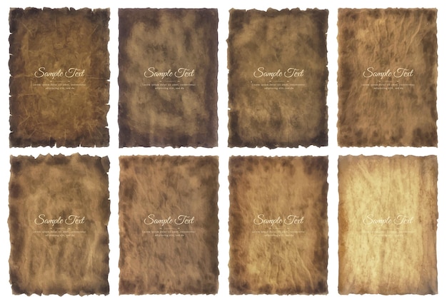 Vector collection set old parchment paper sheet vintage aged or texture isolated on white background