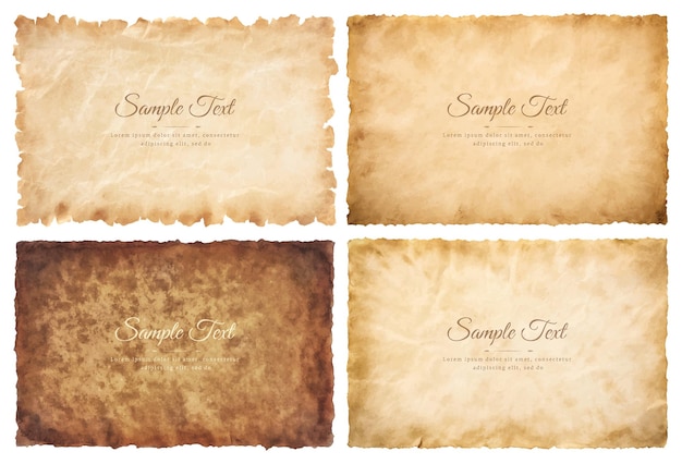 Vector vector collection set old parchment paper sheet vintage aged or texture isolated on white background