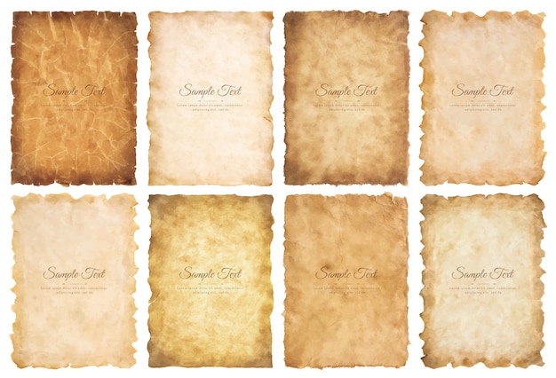 Vector vector collection set old parchment paper sheet vintage aged or texture isolated on white background