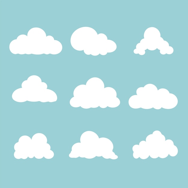 vector collection set of white cloud with light blue background