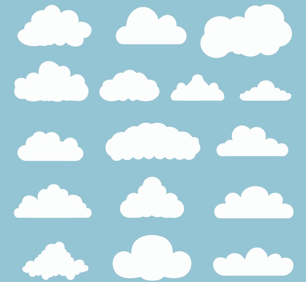 vector collection set of white cloud with light blue background