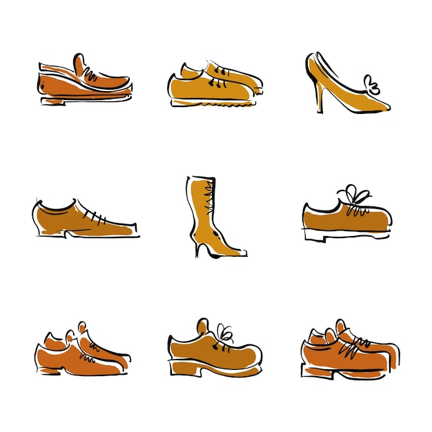 Vector collection of shoes, illustrated footwear.