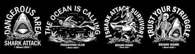 Vector vector collection of skulls and attacking sharks for tshirts stickers and other similar products