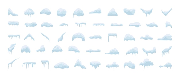 Accumulazione di vettore di cumuli di neve, derive, ghiaccioli. elementi per decorare oggetti innevati.