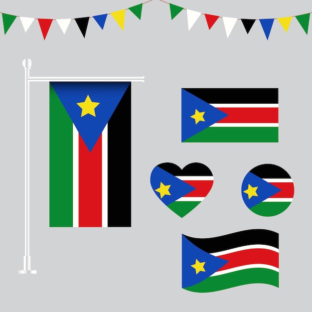 Vector vector collection of south sudan flag emblems and icons in different shapes