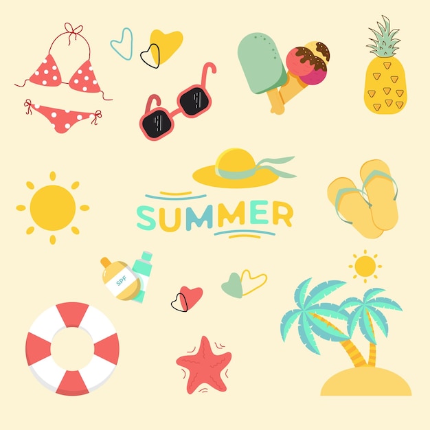 Vector collection of summer stickers in flat style