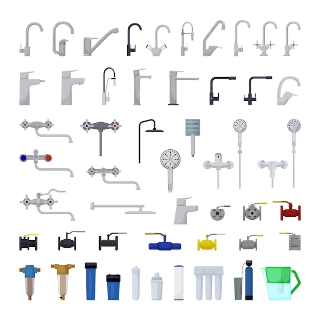 Vector collection of taps and water filters