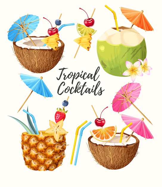 Vector collection of tropical cocktails