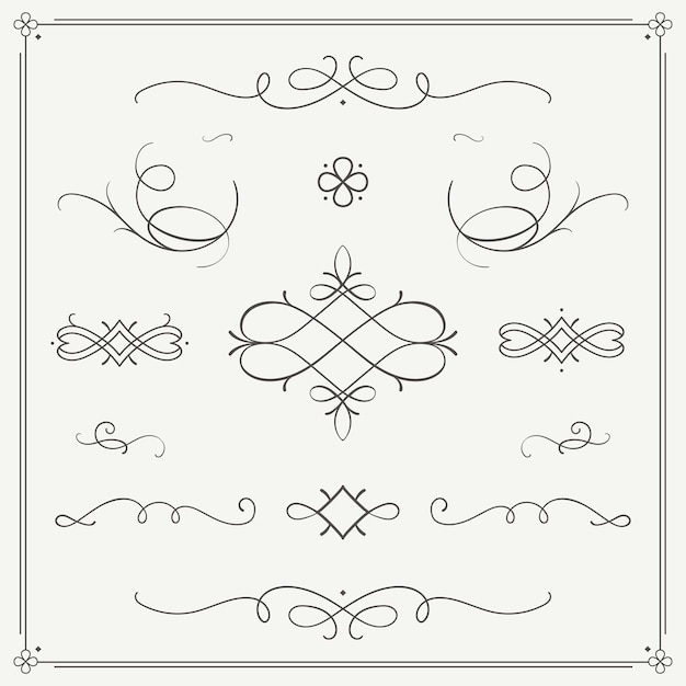 Vector collection of vintage calligraphic vignettes and flourishes Retro style swirls and ornaments decorations for for greeting cards certificates invitations borders frames and dividers