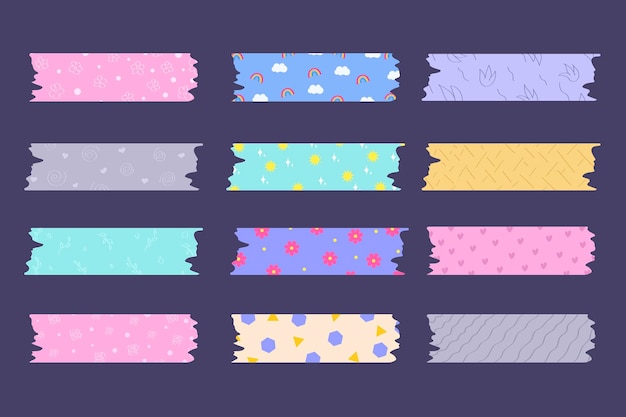 Vector collection of washi tape with various patterns