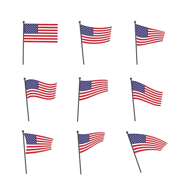 Vector vector collection of wavy american flags