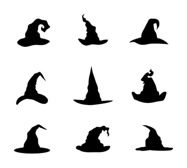 Vector a vector collection of witch hats trees for artwork compositions.