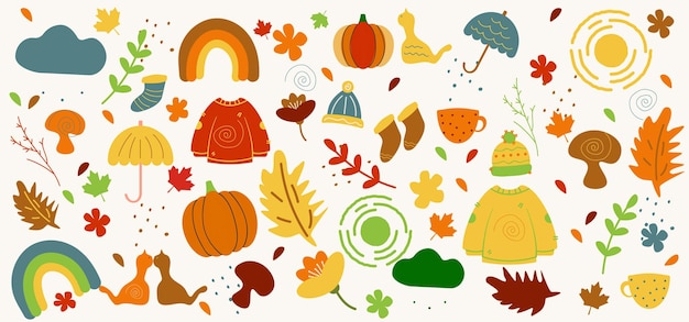 Vector collection with autumn symbols and elements Set of elements for autumn
