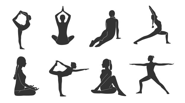 Vector vector collection of yoga silhouette illustrations