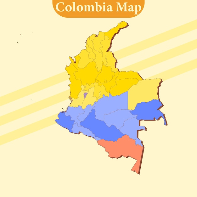 Vector colombia map vector with regions and cities lines and full every region