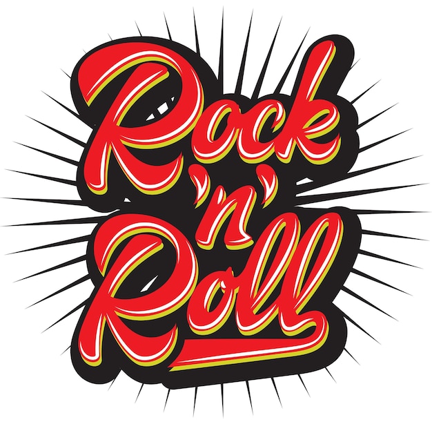 Iscrizione calligrafica a colori vettoriale rock and roll lettering