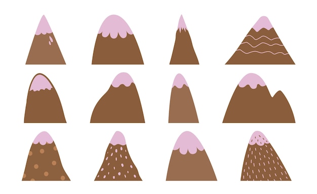 Vector color children hand drawn doodle mountain illustrationSet of hand drawn doodle mountains on white background