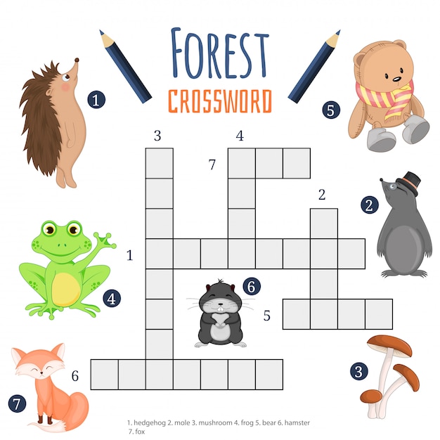 Vector color crossword, education game for children about animals