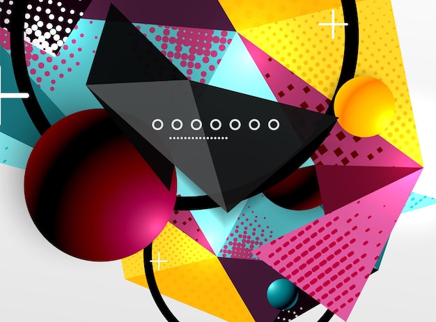 Vector color geometric abstract composition triangular and polygonal design elements digital techno background