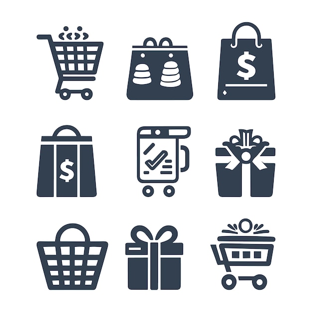 Vector vector color online shop icon collection shopping symbols set