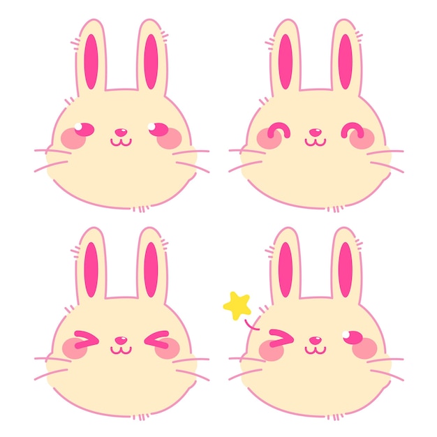 vector color set of icons with cute bunny for Easter