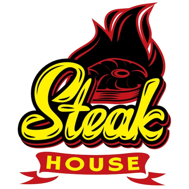 Vector color template for steak house with calligraphic lettering