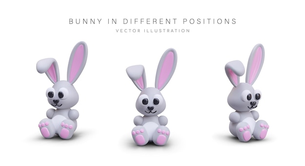 Vector vector colored bunny view from different sides cute d easter character